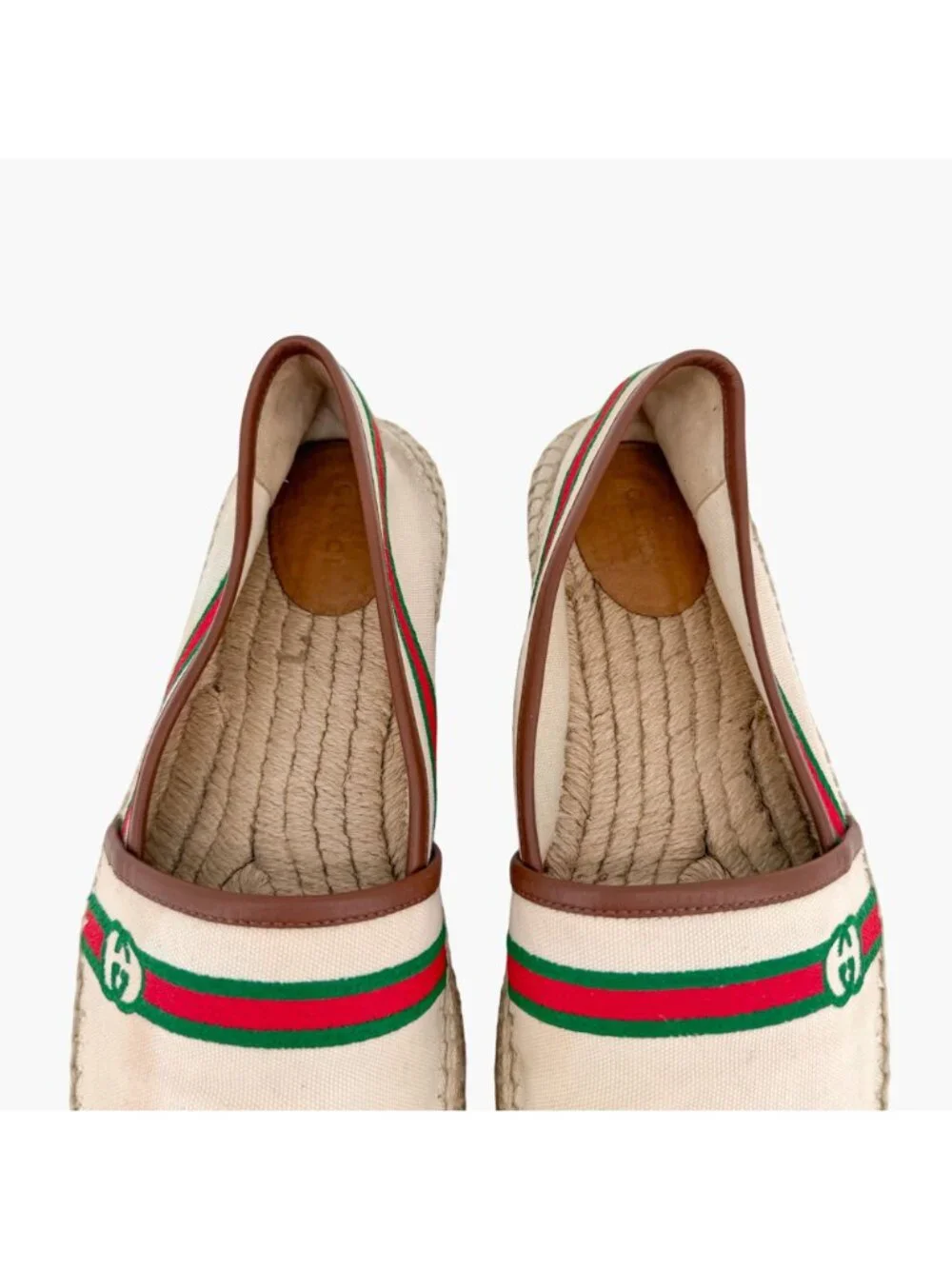 Gucci Interlocking GG Web Espadrille Flats Beige Canvas Size 41 US 11 Women’s